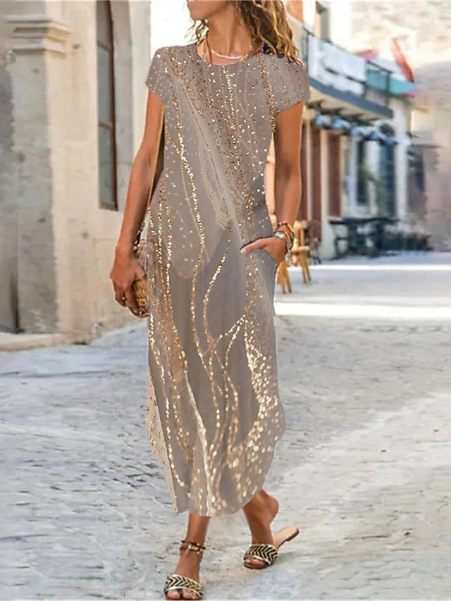 Women's Maxi Dress Shift Dress Ombre Marble Pocket Split