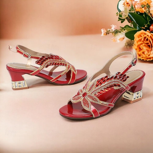 Women's Rhinestone Round Wedding Sandals Party Toe Shoes