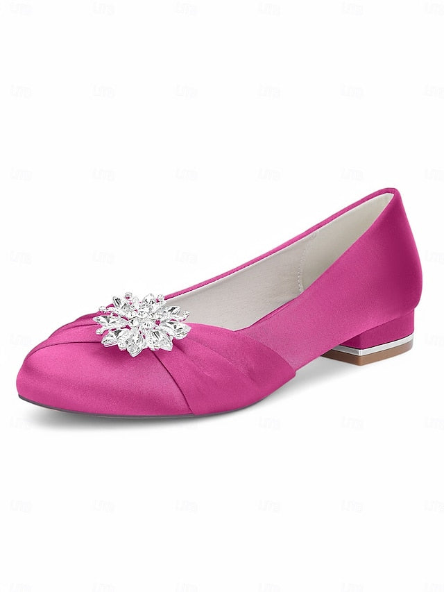 Elegant Crystal Flats White Satin – Wedding Women's