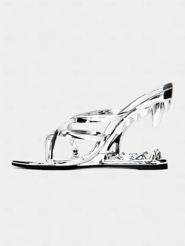 Sculpted Sandals Unique Heel Metallic Gold Design with Flat -