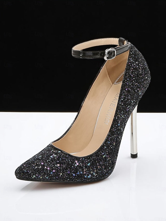 Gold – Pointed Sparkly Stiletto Heels Glitter Women's Toe