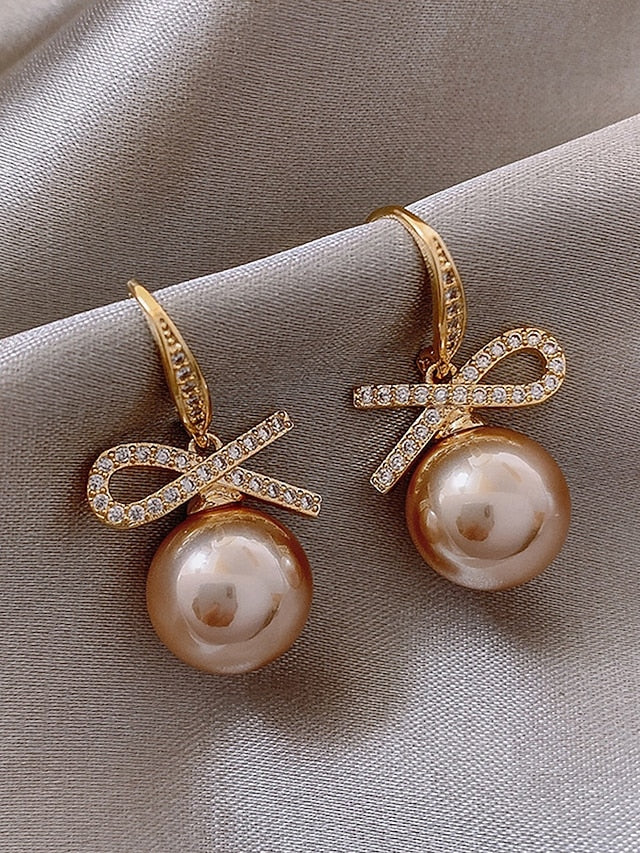 Christmas Rhinestone Pearl Bow Earrings and with Women's