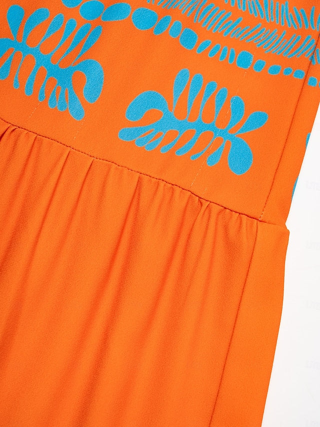 Plants Linear Button Up Crew Neck Ethnic Casual Maxi Dress