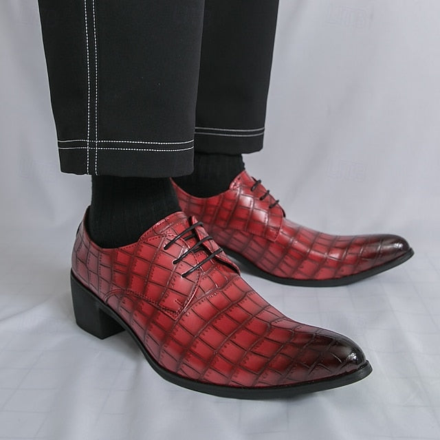 Dress – Red Men's Pattern Shoes Faux Crocodile Leather