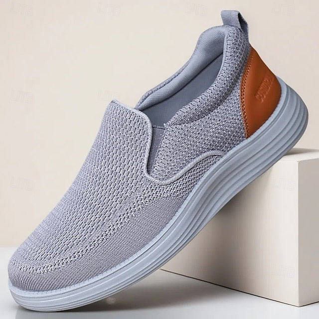 – Knit Navy Stretch Slip-On Sneakers Breathable Men's