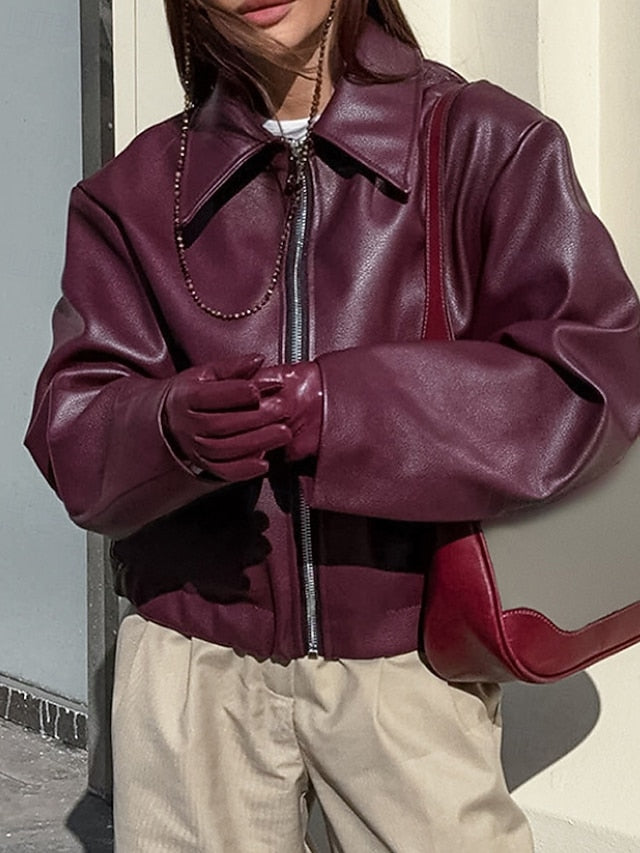 Comfortable Pocket Leather Women's Warm Faux Jacket Zipper