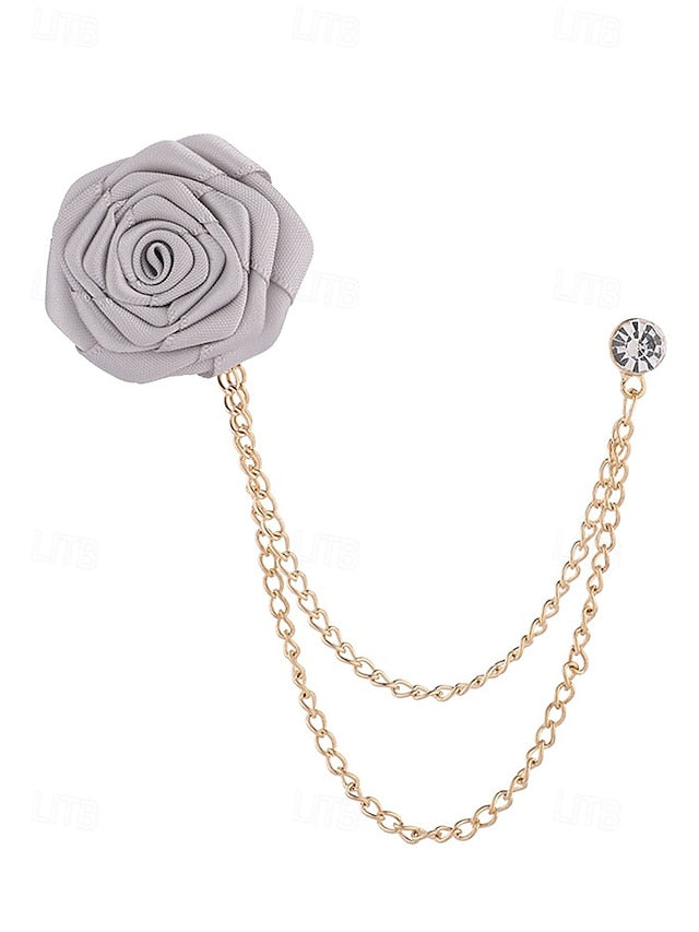 Chain – Lapel Red Men's Rose Pin with Gold Elegant