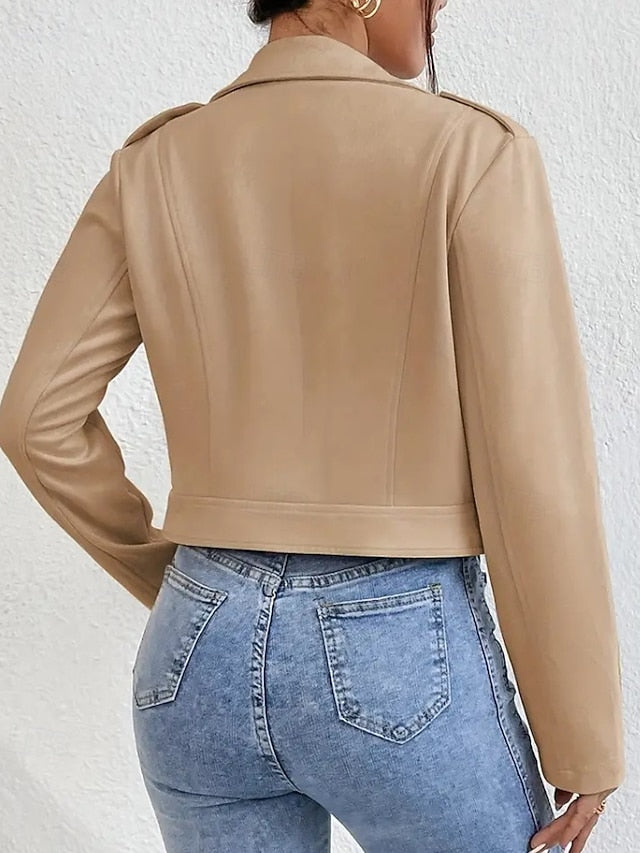 Comfortable Jacket Faux Pocket Women's Leather Zipper