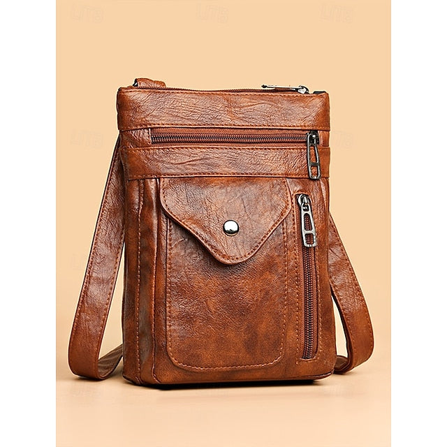 Leder Vintage Multi-Pocket Crossbody Damen Faux - Tasche