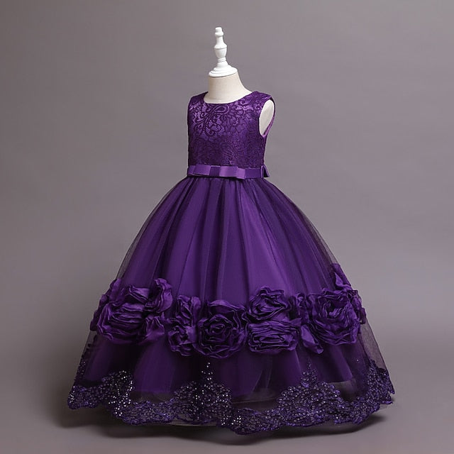A Girls' Plain Kids Little Line Floral Dress Party