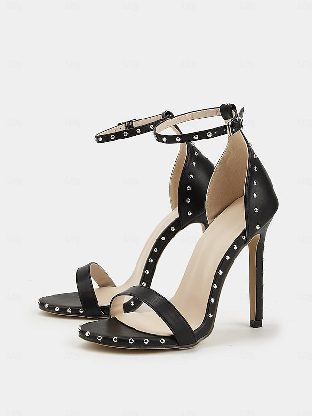 Stiletto Embellishments Black - Silver with Stud Sandals
