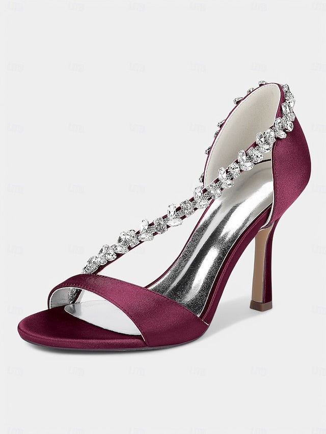 Crystal Heels T-Strap Women's Champagne – with Satin High