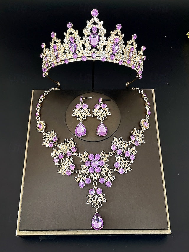 Jewelry and Elegant Tiara Rhinestone Set Women's – Silver