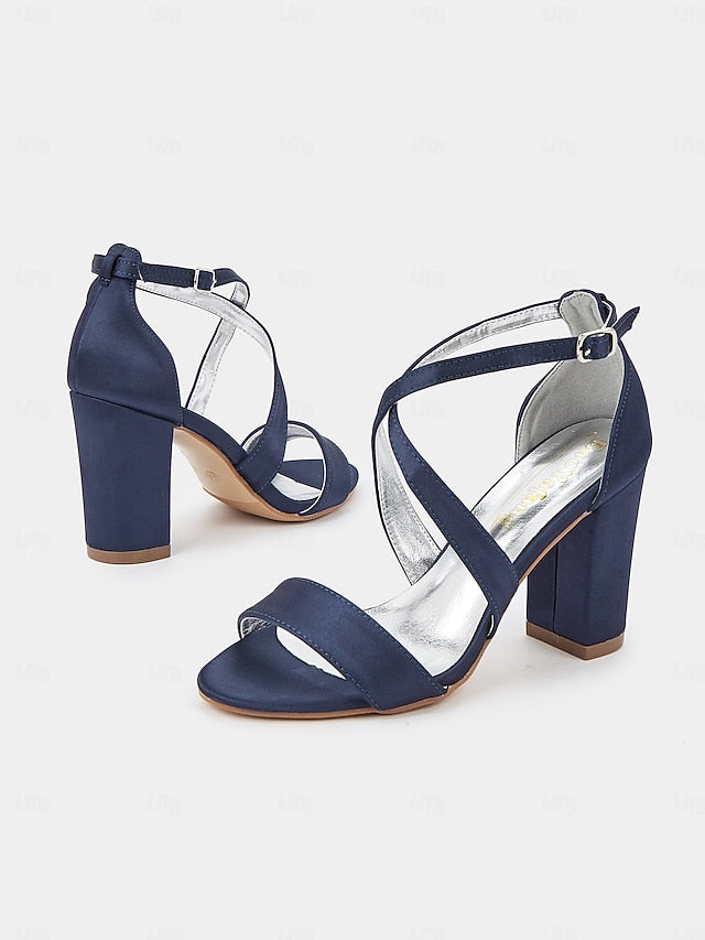 Satin Block Women's Strappy Heel – Sandals Elegant