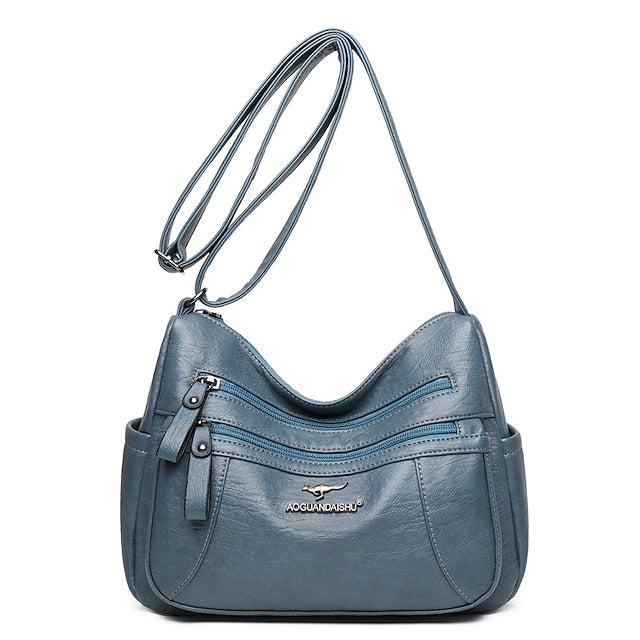Sac bandoulière femme en cuir noir – similicuir multi-poches