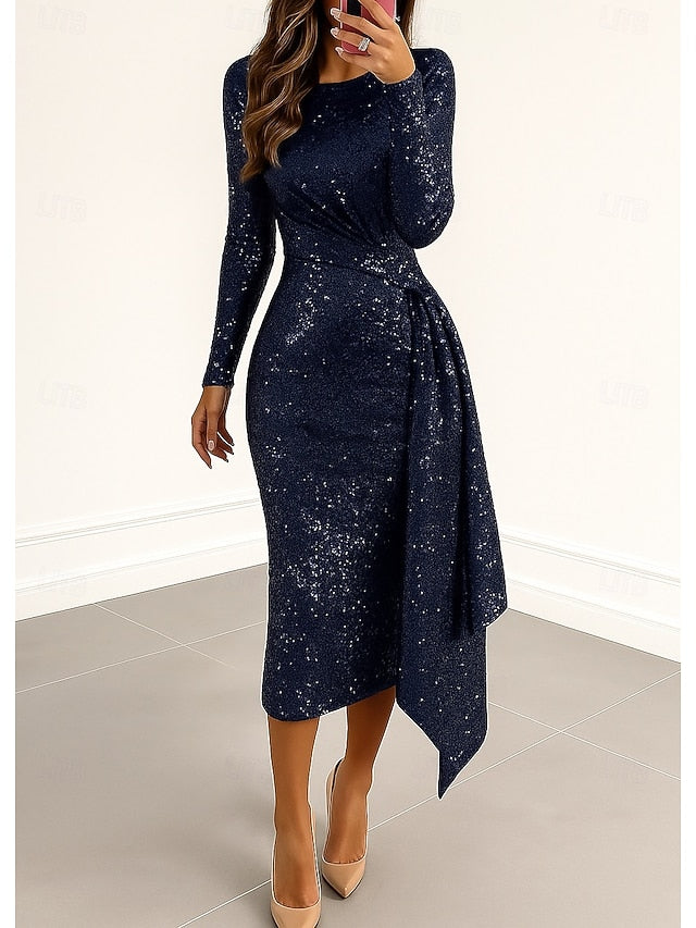 Black Elegant Red Dresses Column Cocktail Formal Sequined Dress