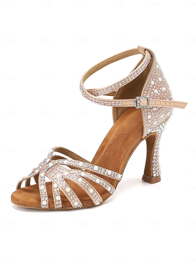 with High Tan Heel Latin Sandals Rhinestone-Embellished Dance