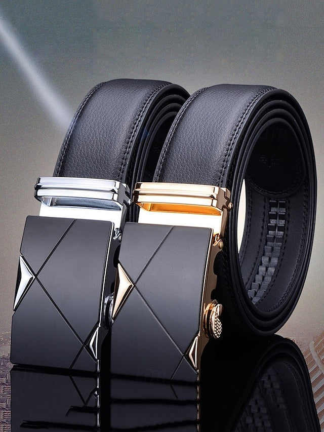 Leather Elegant Black with Metal Belt Men's Adjustable