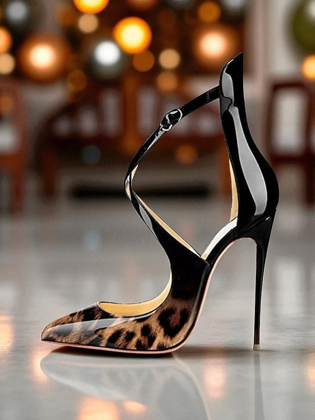- Stiletto Heels Leather Strappy Purple Women's Patent