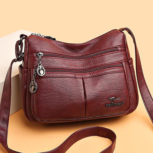 Bag Faux Crossbody Leather - Women's Shoulder Multi-Pocket