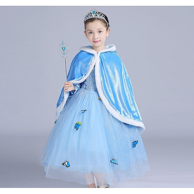 With Tulle Princess Cape Hooded Crown Dress Set Cloak Elsa