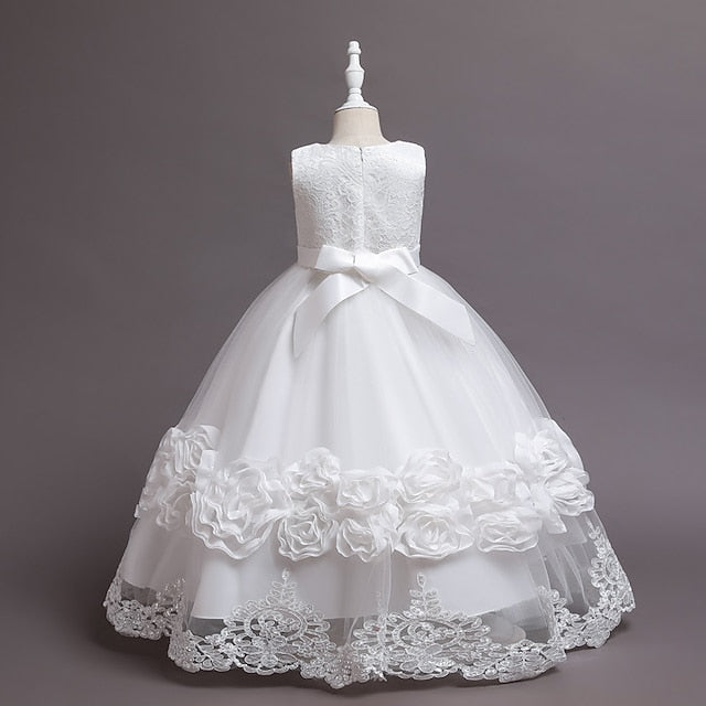A Girls' Plain Kids Little Line Floral Dress Party