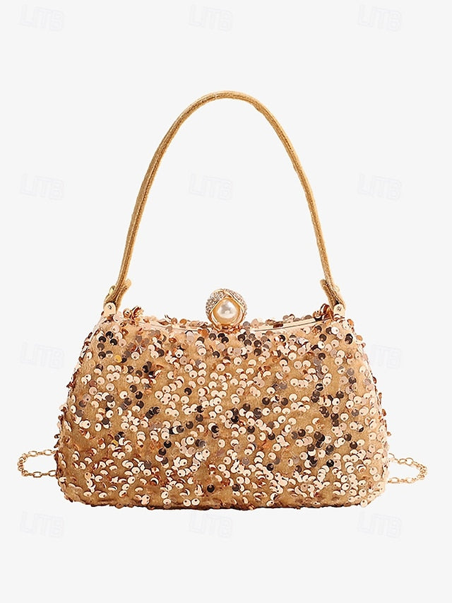 Black with Accent Sequin Clutch Pearl Evening Women's –