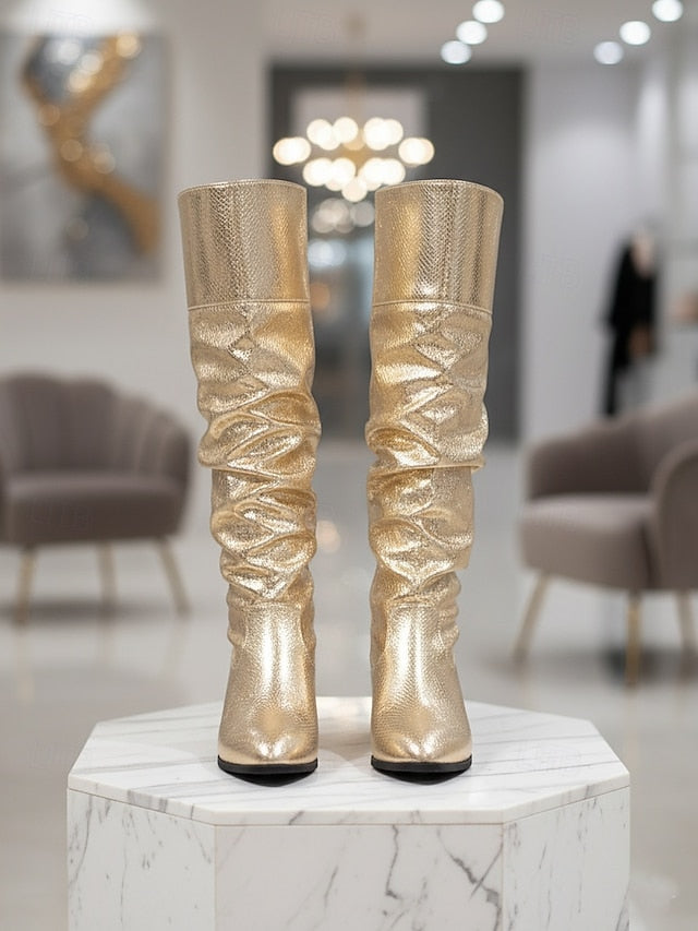 High Gold Slouch - Women's Metallic Shiny Knee Party Boots