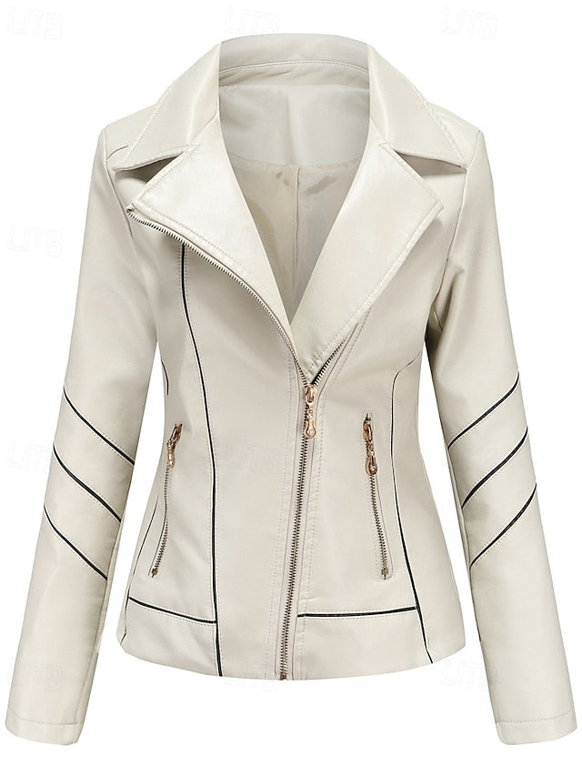 Jacket Pocket Zipper Leather Comfortable Faux Women's