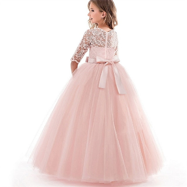 Flower Wedding Dress Kids Half Girl Sleeve Girls'