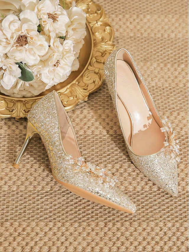 with Women's Glitter Floral Heels Silver Stiletto