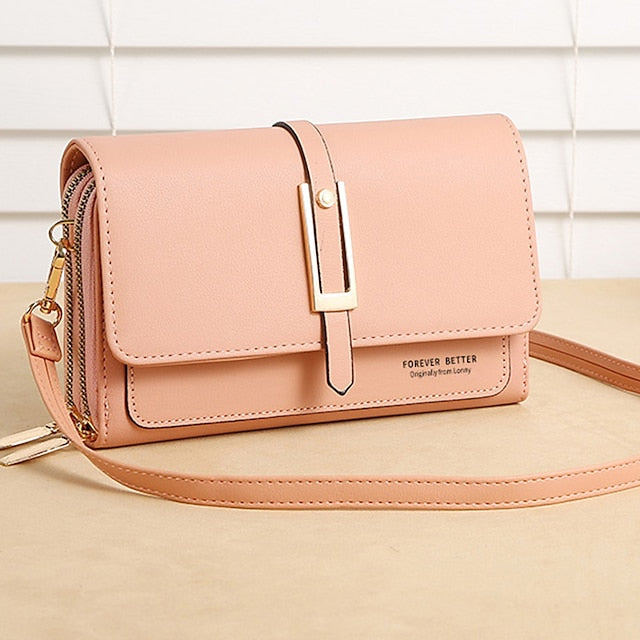 Sac à bandoulière en PU pour téléphone portable, portefeuille en cuir pour femme