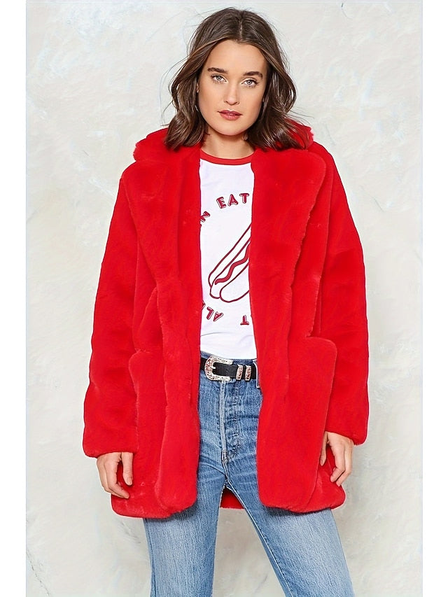 Pocket Coat Warm Comfortable Knitting Faux Fur Women's