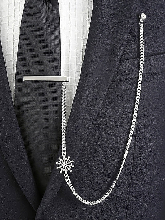 Nautical Ship Design with Silver – Wheel Men's Chain Tie