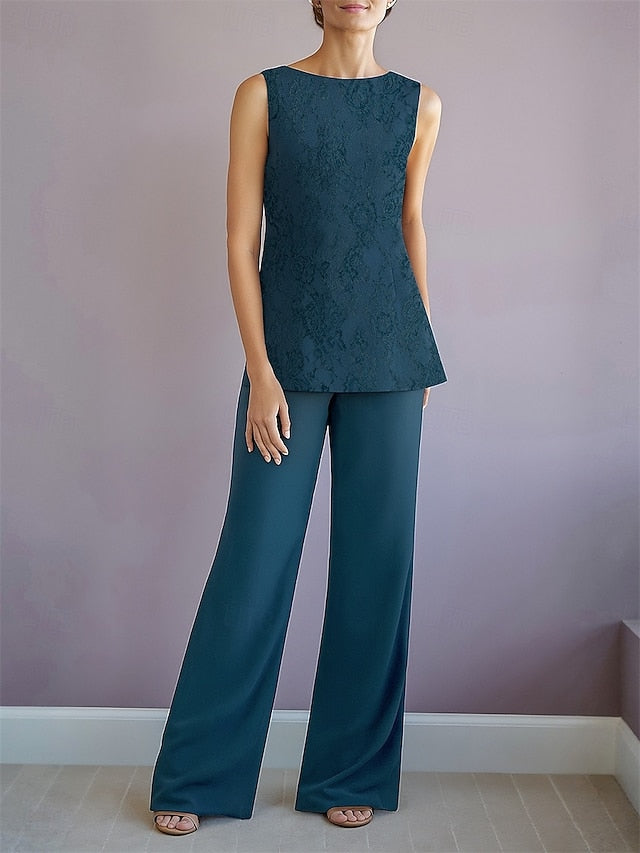 Mother Pantsuit Bride Elegant Crew Piece of Dress 3 Neck the