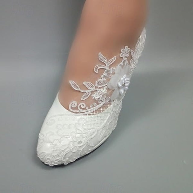 White Floral – Bridal Lace Wedding Heels Elegant Women's
