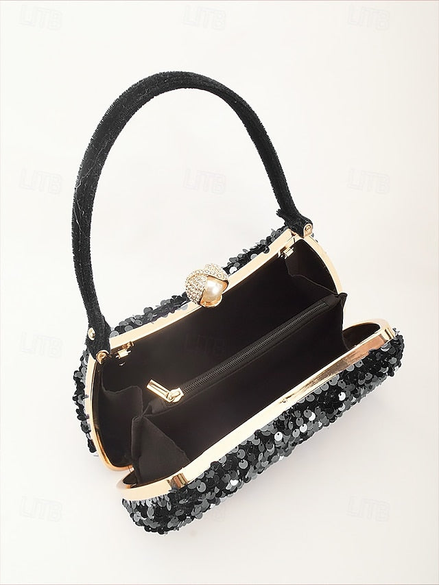 Black with Accent Sequin Clutch Pearl Evening Women's –