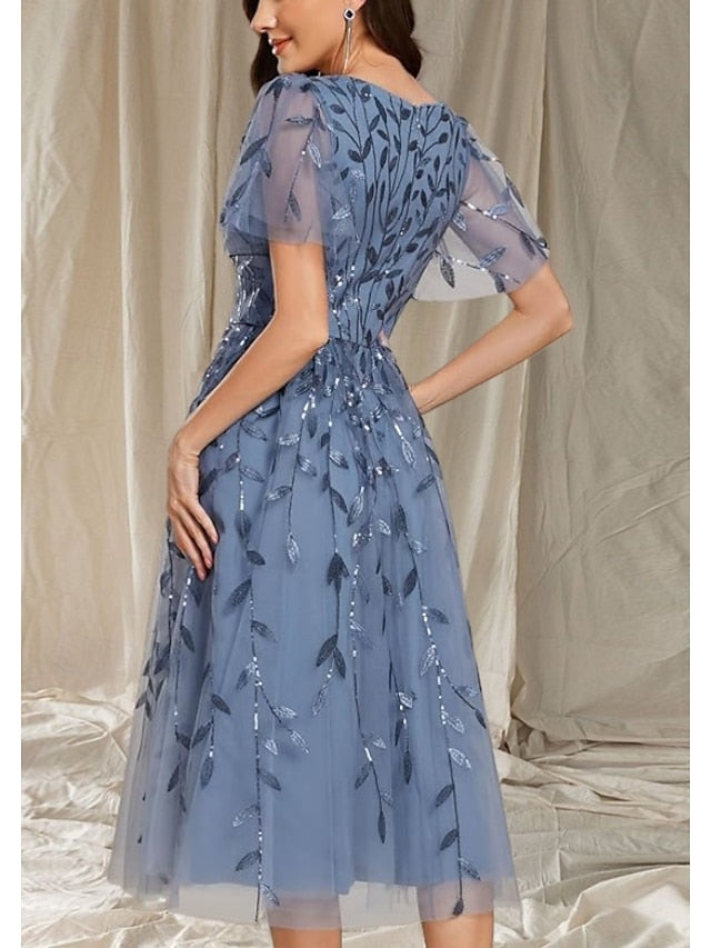 Guest Neck Bride of V Dress Elegant Wedding the Mother A-Line