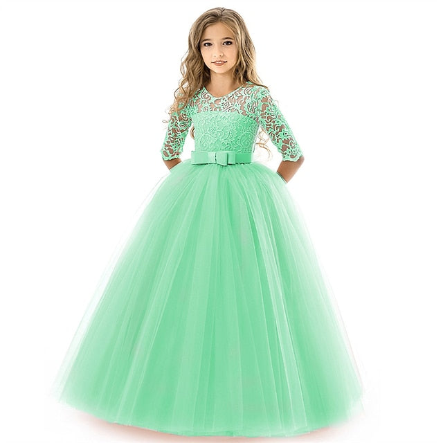 Flower Wedding Dress Kids Half Girl Sleeve Girls'