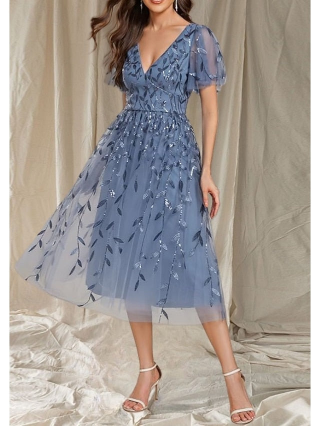 Guest Neck Bride of V Dress Elegant Wedding the Mother A-Line