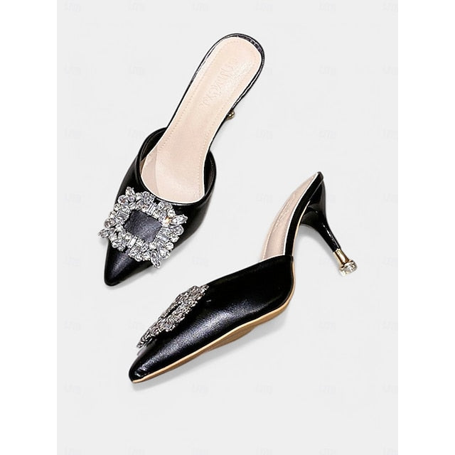 Toe Buckle Crystal with Blue Mules Pointed Light Women's