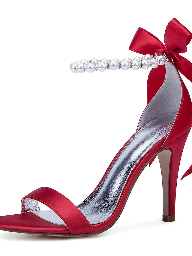 Satin Ankle Strap – Heel Navy Sandals Pearl High Women's