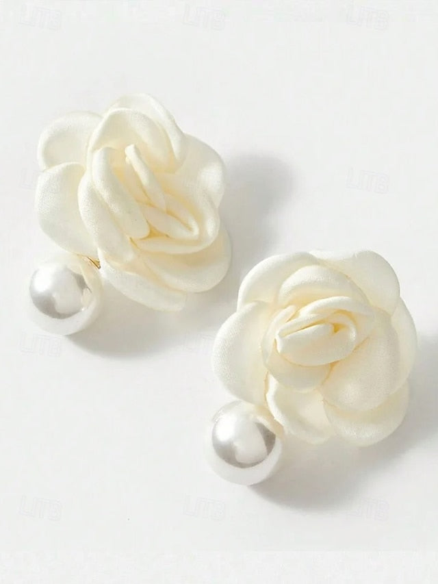 Earrings Faux Pearl Flower Elegant Stud Drop Women's with