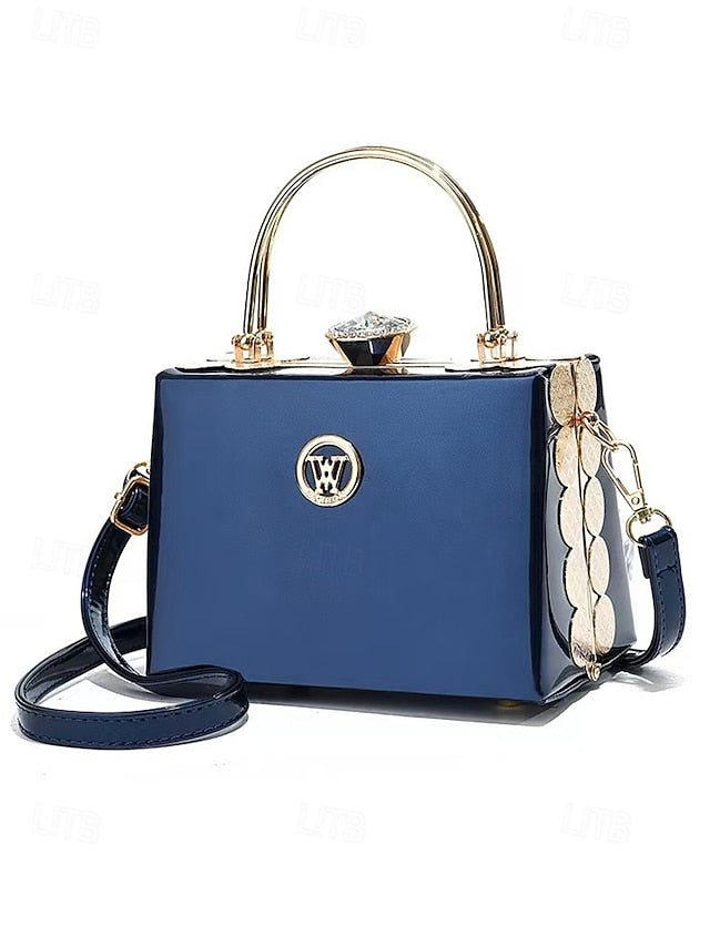 Handbag with Patent Evening Burgundy Gold Women's Leather