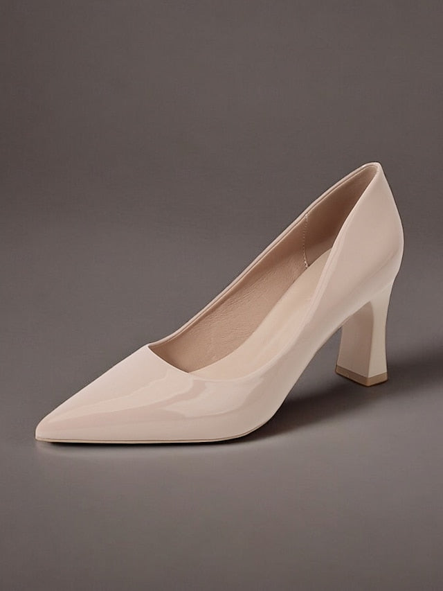 Pumps Patent Faux Pointed-Toe Heel Glossy Leather Green Block