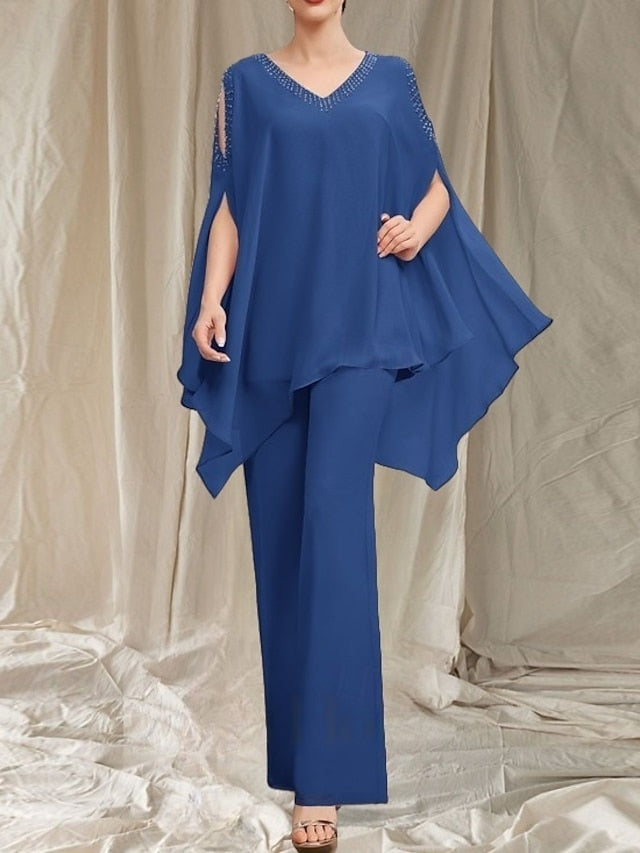 Elegant Dress the Pantsuit V Mother of Guest Bride Wedding Neck