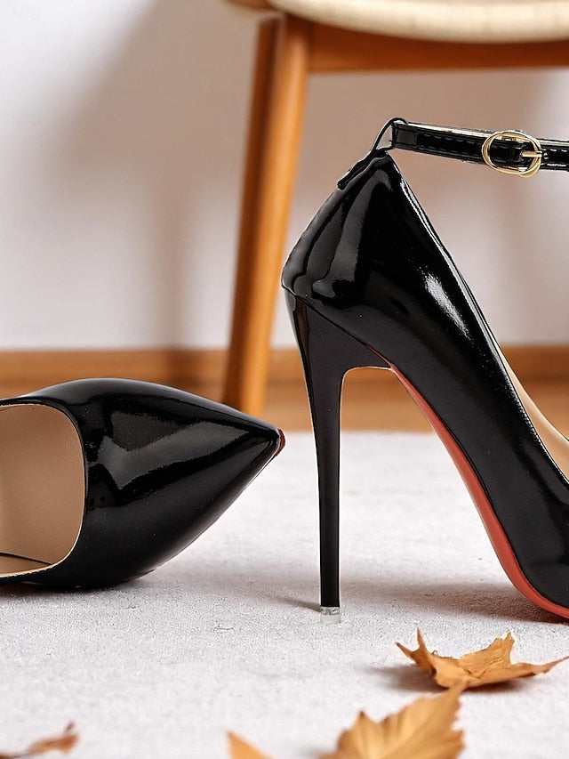 Stiletto Ankle Heels with Leather Women's Patent Black