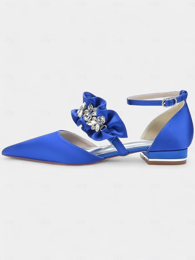 Black Rhinestone Flats Pointed-Toe Satin Women's with