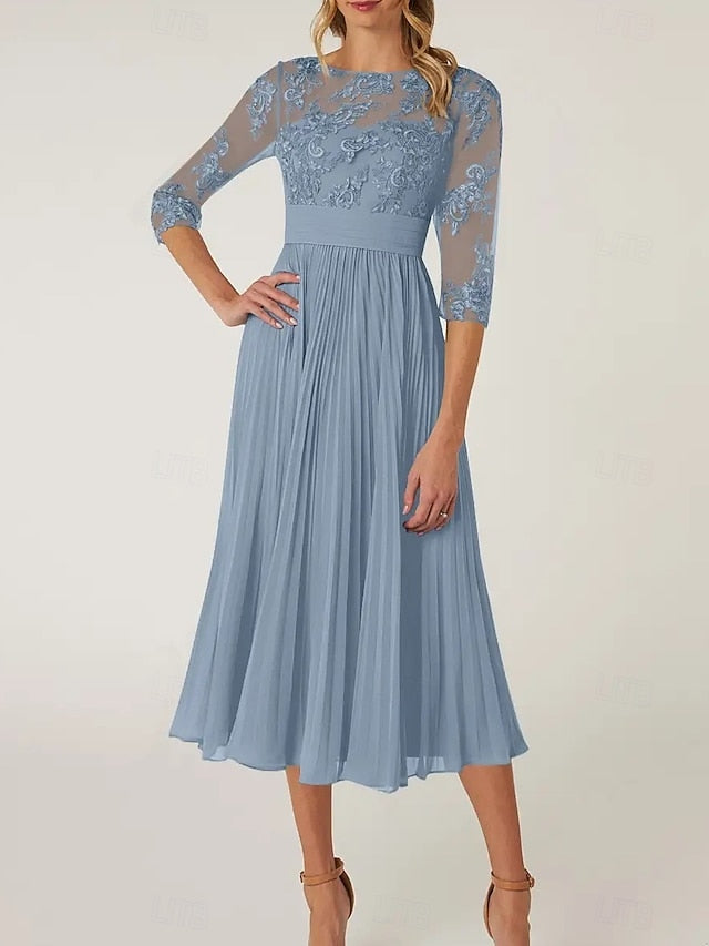 Mother Bride the Dress Neck Wedding Elegant Guest of A-Line Crew