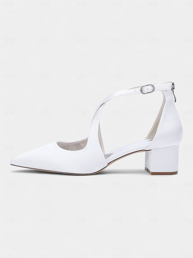 Block Ivory Pointed Heels Women's Toe - Elegant Satin
